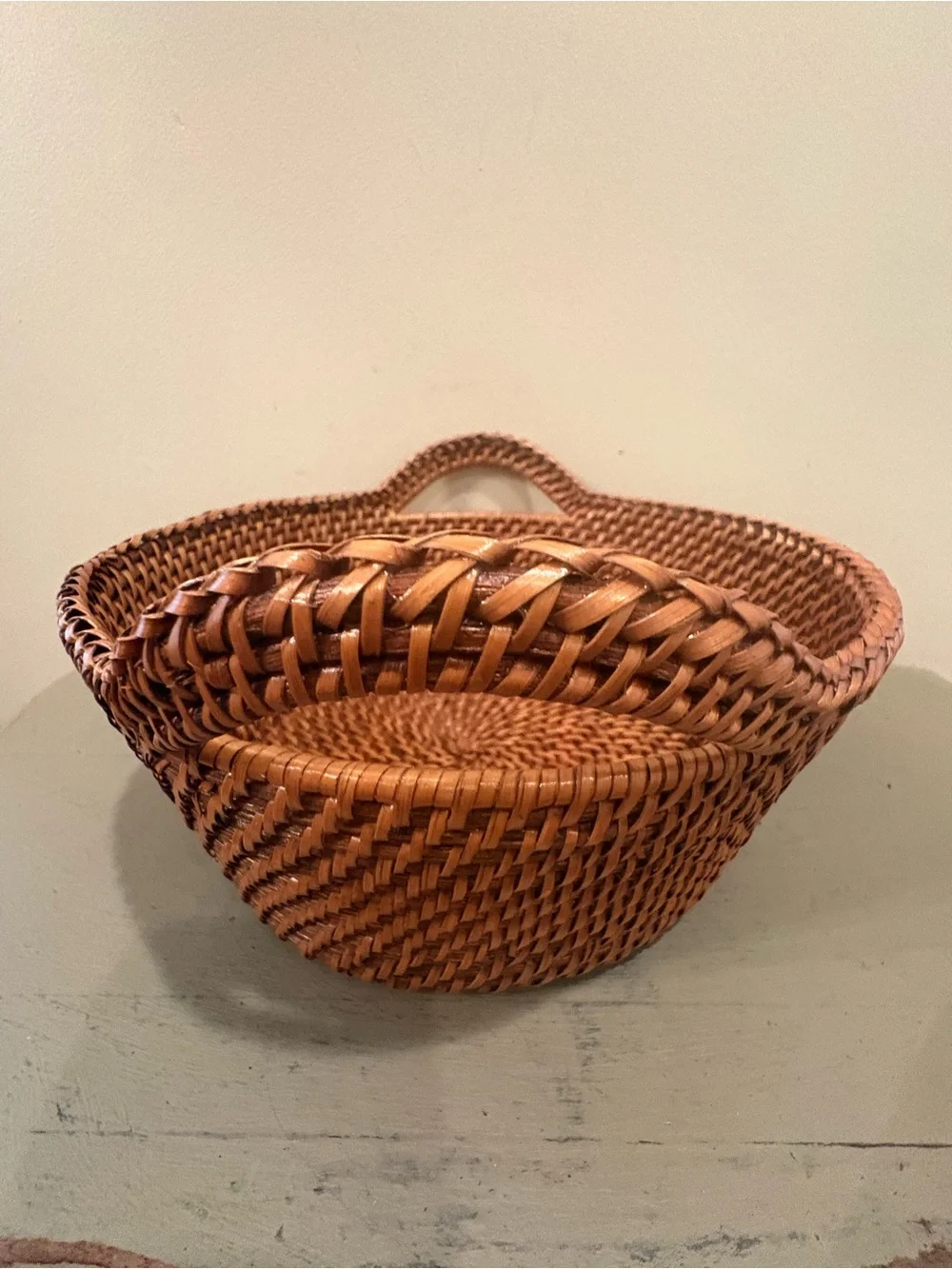 Crate&Barrel 9 1/2 X 4 Artesia Honey Rattan Bread Basket